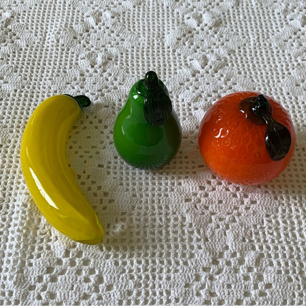 Vintage Murano Style Handblown Glass Fruit Trio - Banana, Pear & Orange